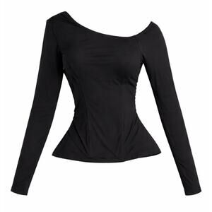 TA3 Black Shapey Long Sleeve One Shoulder Top Size Small NWT